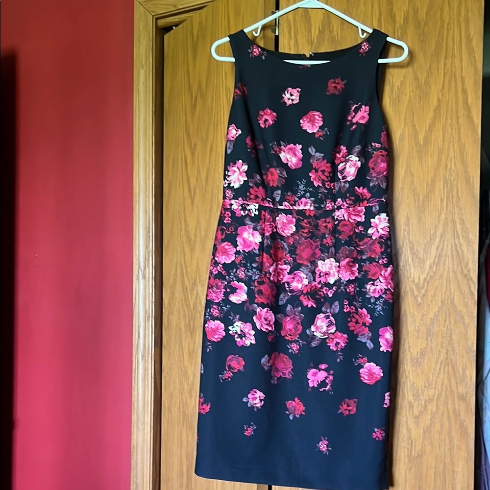 Talbots Black and Pink Floral Midi Dress